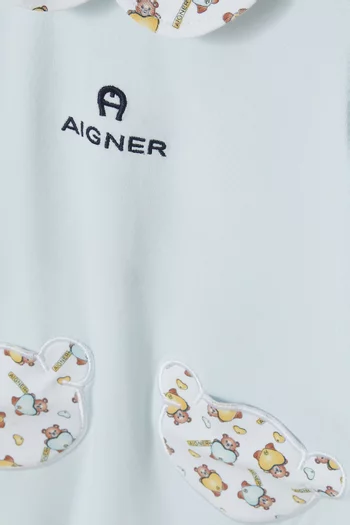Bear-print Sleepsuit in Pima Cotton