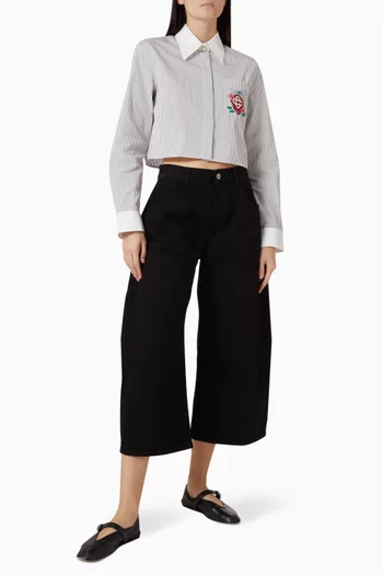 Embroidered Crop Shirt in Cotton