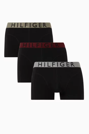 طقم بوكسر بحزام خصر بلون مغاير قطن مطاطي، 3 قطع