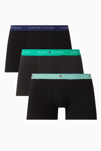 طقم بوكسر بحزام خصر بشعار الماركة قطن مطاطي، 3 قطع