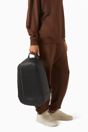 Metal Logo Pebble Grain Backpack in Faux Leather