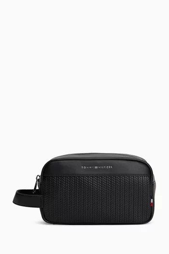Metal Logo Woven Panel Toiletry Bag