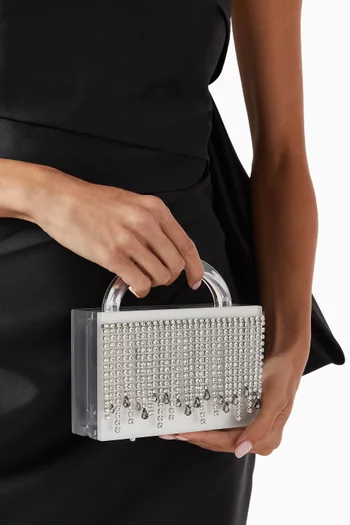 Minelli Crystal Fringe Clutch in Acrylic