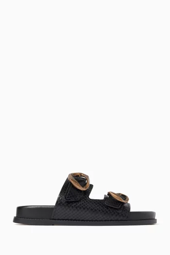 Lois Flat Sandals in Croc-embossed Leather