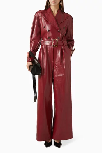 Belted Tuxedo Jumpsuit in Eco Leather