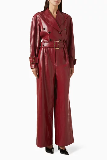Belted Tuxedo Jumpsuit in Eco Leather