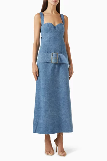 فستان بصدرية بتصميم مشد وحزام دينم