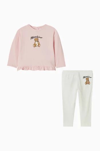 طقم متناسق بطبعة دب وقلب قطن