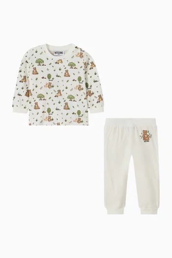 طقم متناسق بطبعة دب قطن