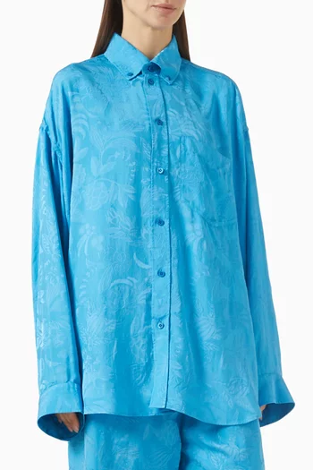 Unisex Cocoon Floral Shirt in Silk-viscose