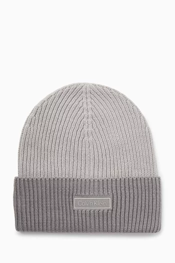 Patch Logo Beanie in Ribbed-knit