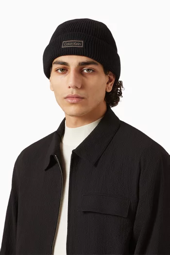 Patch Logo Beanie in Ribbed-knit