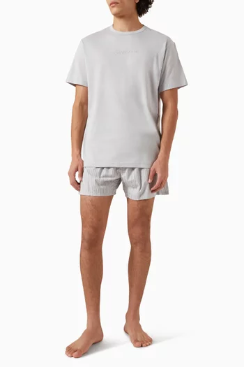 طقم بيجاما تي شيرت بفتحة رقبة مستديرة وبوكسر قطن