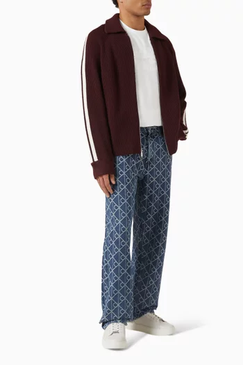 Side-stripe Zip-up Cardigan in Cotton-blend