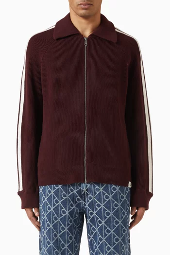 Side-stripe Zip-up Cardigan in Cotton-blend