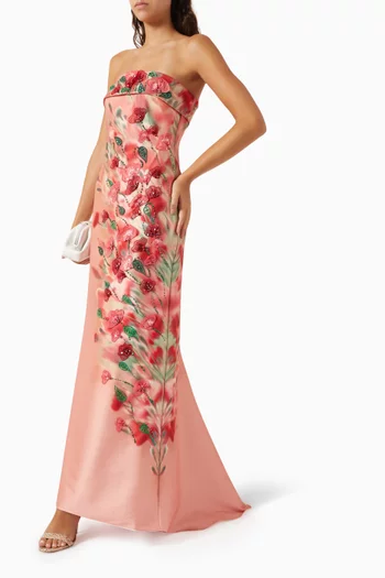 Embroidered Gown in Satin