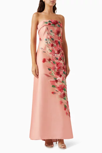 Embroidered Gown in Satin