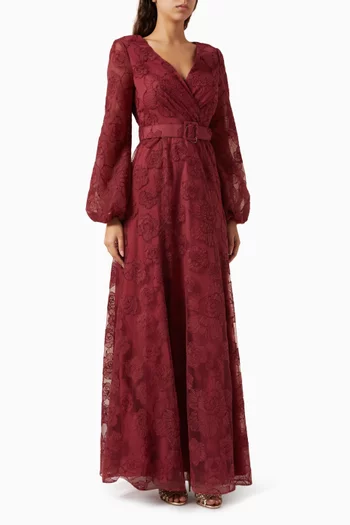 Belted Gown in Floral Tulle