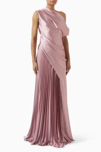 Draped Asymmetrical Maxi Dress in Satin