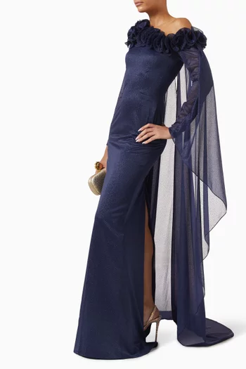 Floral Neckline Asymmetrical Maxi Dress