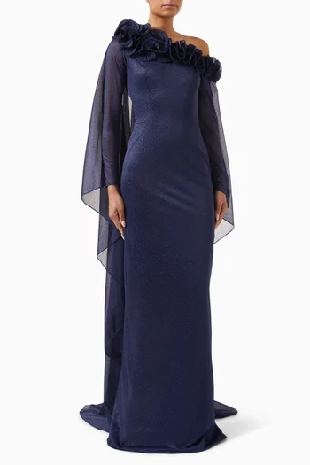 Floral Neckline Asymmetrical Maxi Dress