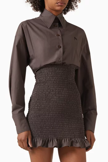 Smocked Shirt Dress in Cotton