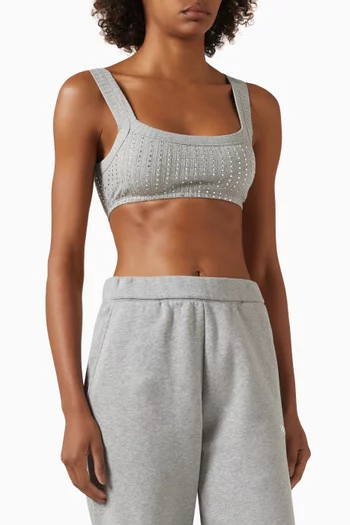Rhinestone-embellished Crop Top in Rib-knit