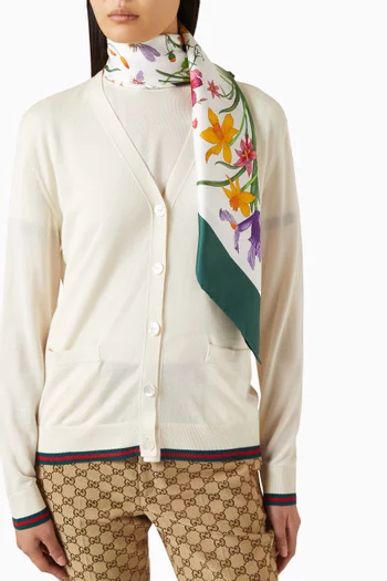 Floral-print Square Scarf in Silk-twill