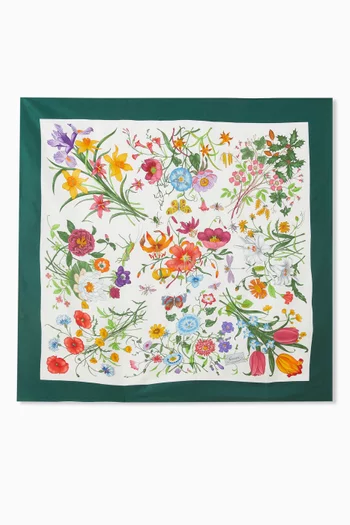 Floral-print Square Scarf in Silk-twill