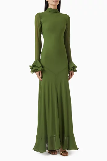 Daira Ruffle-sleeve Dress in Chiffon