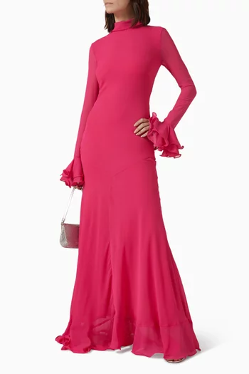 Daira Ruffle-sleeve Dress in Chiffon