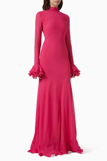 Daira Ruffle-sleeve Dress in Chiffon