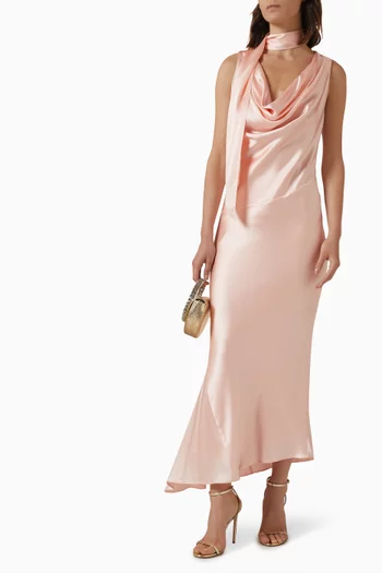 Thebe Cowl-neck Dress in Silk Satin