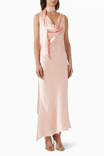 Thebe Cowl-neck Dress in Silk Satin
