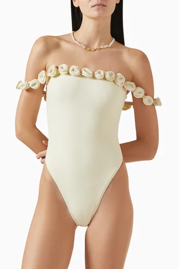 Rosette Off-shoulder One-piece Swimsuit