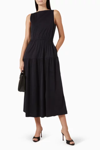 Boat-neck Tiered Dress in Cotton