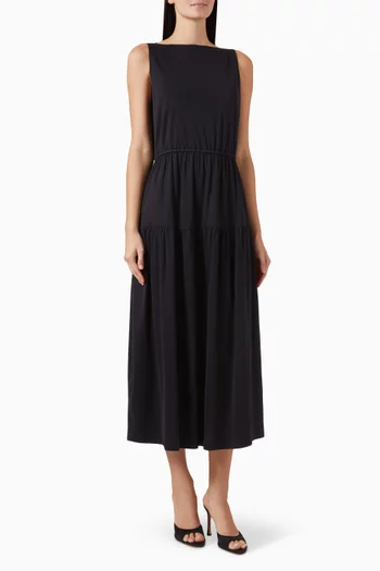 Boat-neck Tiered Dress in Cotton
