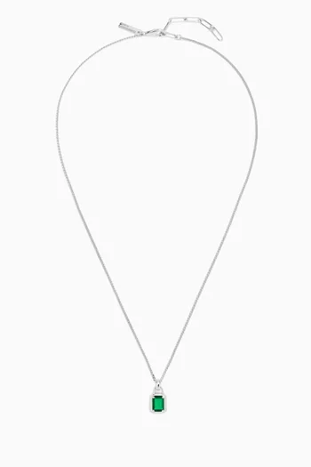Solitaire Emerald Pendant Necklace in Sterling Silver