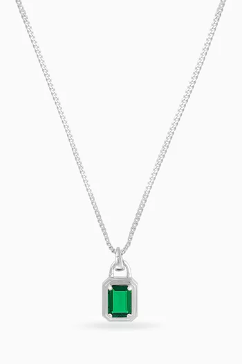 Solitaire Emerald Pendant Necklace in Sterling Silver