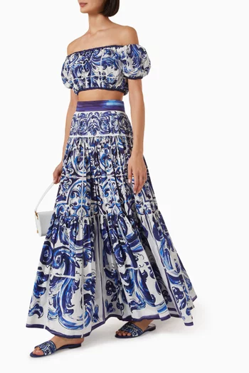 Majolica-print Off-shoulder Top in Cotton
