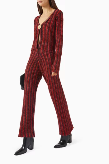 Striped Floral Pants in Cotton-knit