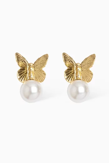 Hilda Pearl-embellished Earrings in 18kt Gold-plated Brass