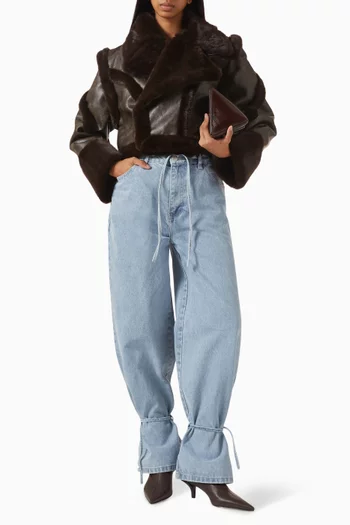 Faye Drawstring Baggy Jeans in Denim