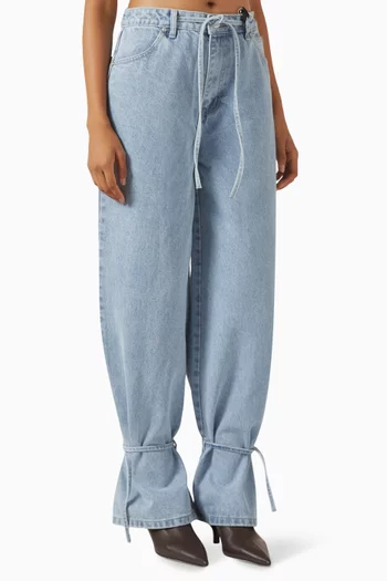 Faye Drawstring Baggy Jeans in Denim