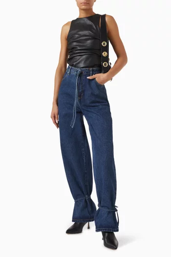 Faye Drawstring Baggy Jeans in Denim