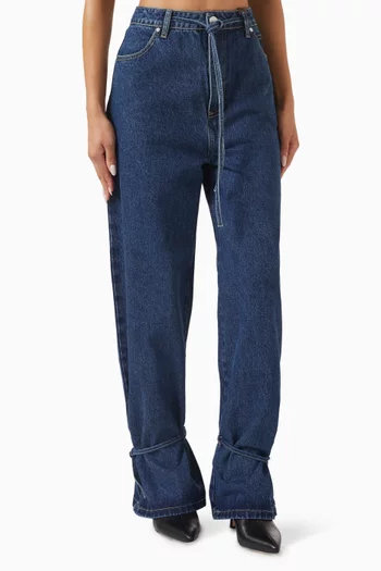 Faye Drawstring Baggy Jeans in Denim