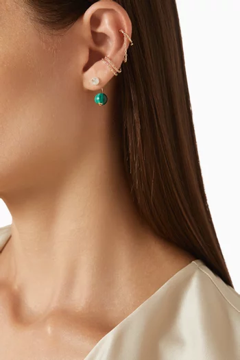 Bumble Bee Pearl & Malachite Single Earring in 10kt Gold