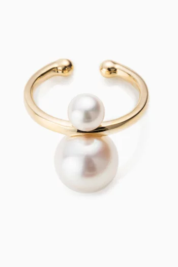 Double Pearl Single Ear Cuff in 10kt Gold
