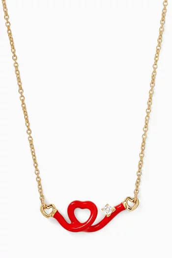 Heart Enamel Diamond Necklace in 9kt Gold