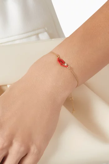 Heart Enamel Diamond Bracelet in 9kt Yellow Gold